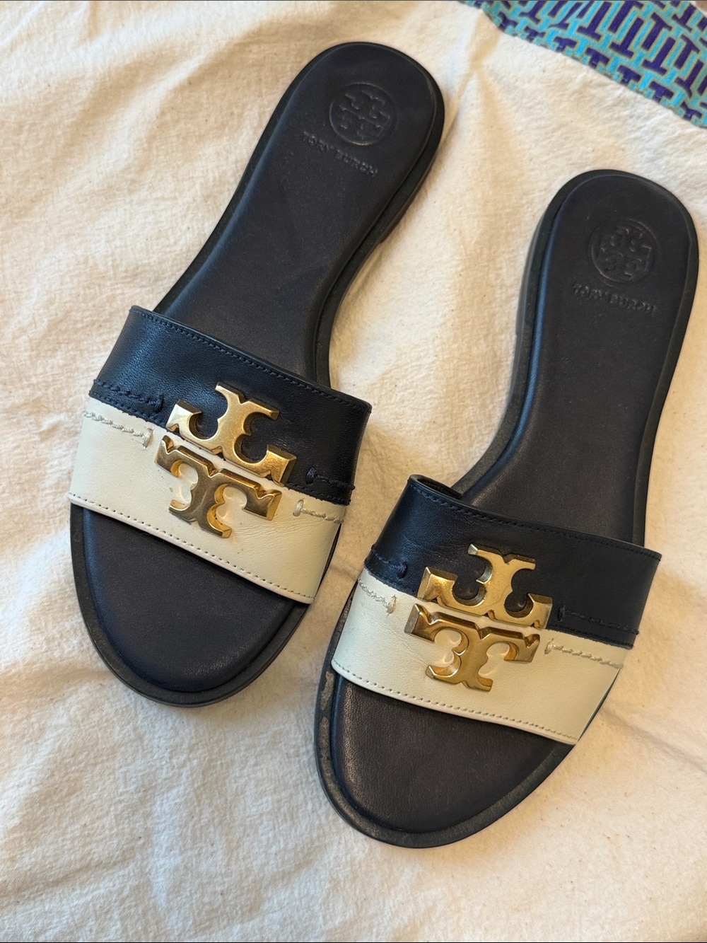 Tory Burch Leather Logo Slide Sandals